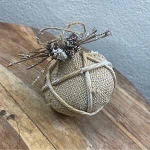 burton+BURTON l Round Rustic Natural Burlap Wood Twig Pinecones Glitter Ornament